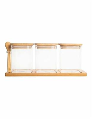 Little Label Co Bamboo Glass Trio Square Set 500ml in Clear | MYER