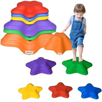 Outsunny Balance Stepping Stones Kids, 6-Piece Starfish Style Non-slip Obstacle Course, Stackable Balance Blocks, Garden Sensory Toys for Toddler 3-8