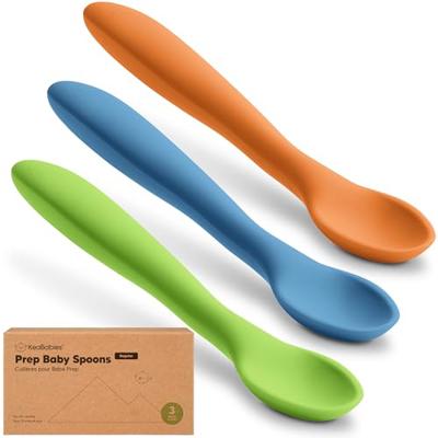 KeaBabies Silicone Baby Spoons, Self Feeding 6-12 months - 3-Pack Baby Weaning Eating Utensils, Toddler First Food Training Spoon, Infant, Kids Feedin