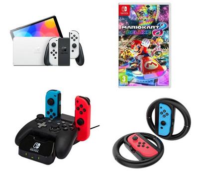 Buy NINTENDO Switch OLED White, PowerA Controller Charging Station, Venom Joy-Con Racing Wheels & Mario Kart 8 Deluxe Bundle | Currys
