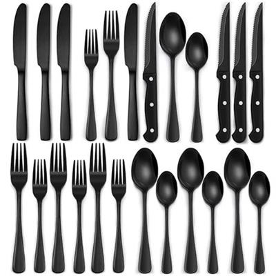 24 Piece Cutlery Set Stainless Steel Flatware with Steak Knife - Black | Shop Today. Get it Tomorrow