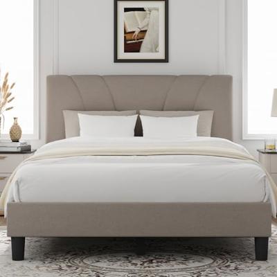 Novilla King Size Bed Frame with Adjustable Headboard Platform King Bed Frame Linen Fabric Upholstered Headboard, No Box Spring Needed, Noise-Free, Wo