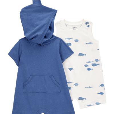 Multi Baby 2-Pack Shark Romper Set - Blue | Carter’s Oshkosh Canada