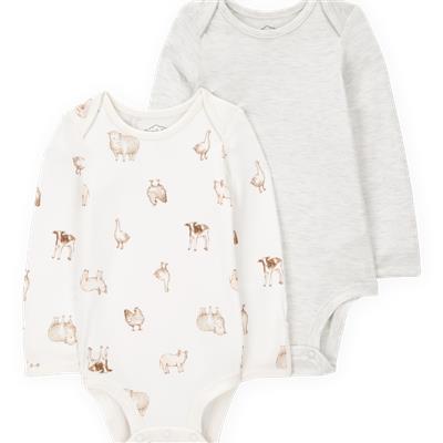 Ivory/Heather Baby 2-Pack Animal Print Long-Sleeve Bodysuits | Carter’s Oshkosh Canada