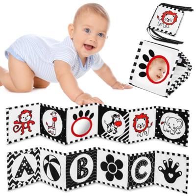 Vicloon Baby Soft Books,Black and White Baby Bath Cloth Book,High Contrast Foldable Soft Fabric Quiet Book,Touch and Feel Crinkle Cloth Books for Babi