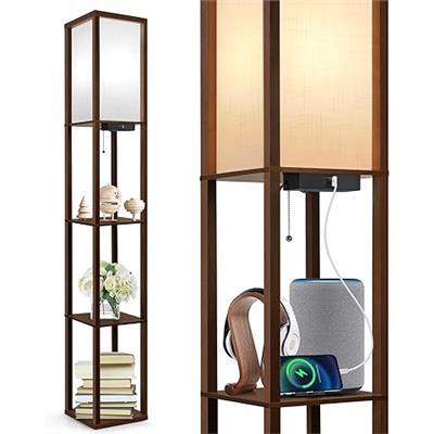 HOMCOM Floor Lamp with Shelves, Single Light, Modern Tall Standing Lamps for Living Room, Bedroom, with Chain Switch, Bulb not Included, Oak : Amazon.