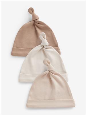 Buy Neutral 100% Cotton Tie Top Baby Hats 3 Pack (0-12mths) from Next Canada