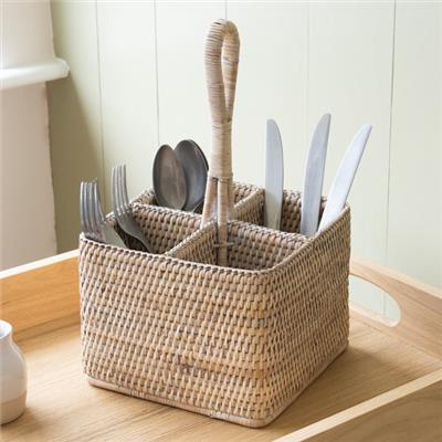 Marbury Square Rattan Cutlery Basket | Marquis & Dawe