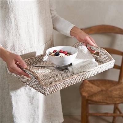 Whitewashed Rattan Serving Tray | The White Company UK