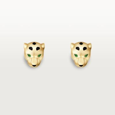 Panthère de Cartier stud earrings - Yellow gold, lacquer, tsavorite garnets, onyx - CRB8301509 -Cartier® GB