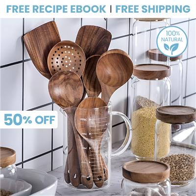 Wooden Teak Utensils Set - 50% OFF SALE – Timberly Collective