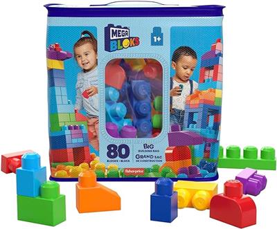 MEGA BLOKS Fisher-Price Toddler Block Toys, Big Building Bag with 80 Pieces and Storage, Blue, Gift Ideas for Kids Age 1  Years, DCH63 : Amazon.co.uk: