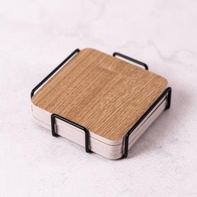 Set of 4 Wooden Coasters With Metal Holder | Dunelm