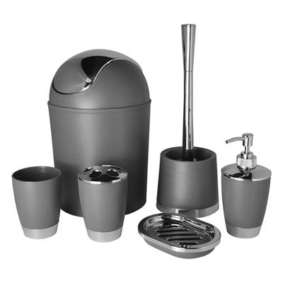 Bathlux Modern Design 6 Piece Bathroom Accessory Set, Toilet Brush, Waste Bin, Soap Dish, Tooth Brus