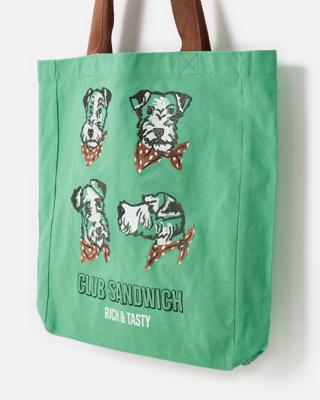 Green & Brown Walter the Dog Fabric Tote Shopper Bag | Oliver Bonas
