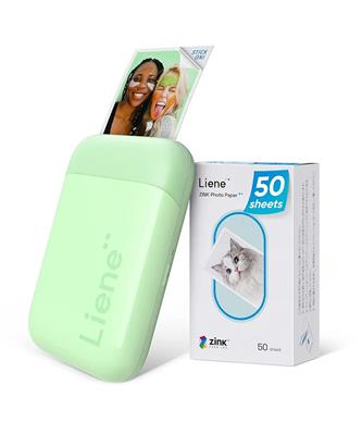 Liene 2x3” Photo Printer, Mini Instant Portable Color Mono Photo Printer Bundle 50 Zink Adhesive Sheets, Bluetooth 5.0, Compatible w/iOS & Android, Sm