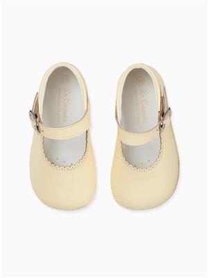 Pale Yellow Leather Baby Mary Jane Shoes | La Coqueta Kids