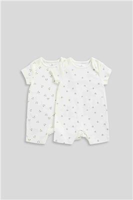Mothercare Essentials Unisex Animal All - Over - Printed 100% Cotton Rompers - Pack of 2 - White