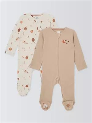 John Lewis Baby Zip Through Space Sleepsuits, Pack of 2, Neutral Multi, 0-3 months
