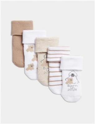 5pk Cotton Rich Terry Born in 2025 Baby Socks (0 - 3 Yrs) | M&S Collection | M&S
