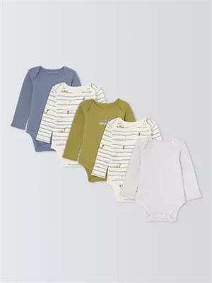 John Lewis Baby Loch Ness Waffle Long Sleeve Bodysuits, Pack of 5, Grey Multi, Newborn