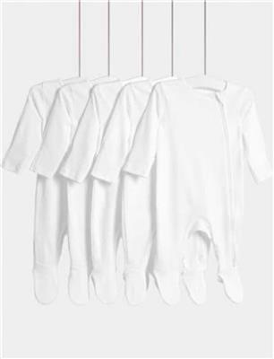 5pk Pure Cotton Zip Front Sleepsuits (5lbs-3 Yrs) | M&S Collection | M&S