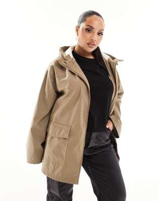 ASOS DESIGN Curve rubberised rain coat in mushroom | ASOS