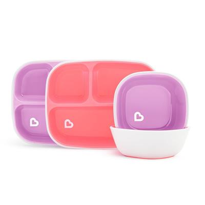 Munchkin Splash 4 Piece Toddler Divided Plate and Bowl Dining Set, Pink/Purple - Walmart.ca