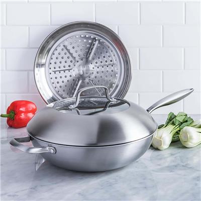 KSP Pro-Form Tri-Ply Wok with Lid and Steamer - Set of 3