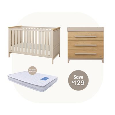 Misha Cot with Chest & Removable Changer in Mushroom & Golden Oak With | iL Tutto