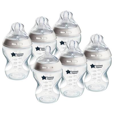 Tommee Tippee Baby Bottles, Natural Start Anti-Colic Baby Bottle with Slow Flow Breast-Like Teat, 260 ml, 0m+, Clear Colour, Self-Sterilising, Baby Fe