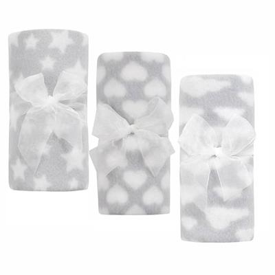BBsky Set of 3 Baby Boy Girl Unisex Newborn Super Soft Fleece Blankets, Multi Purpose Patterned Crib Car Moses Pram Seat Stroller Cover Travel Home or