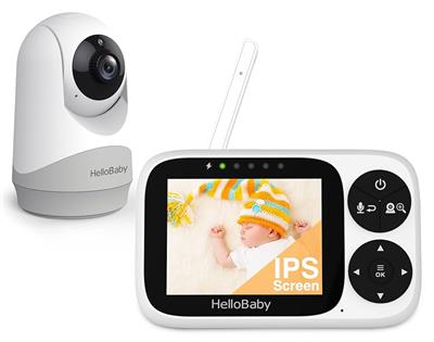 HelloBaby Baby Monitor with Camera and Night Vision, 3.2 IPS Screen Hello Baby Camera Monitor No WiFi VOX Mode Temperature Display Pan-Tilt-Zoom 2 Way