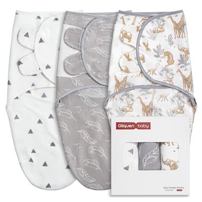 GLLQUEN BABY Baby Swaddle Wraps for 0-3 Months Newborn,Oeko-tex100,100% Breathable Organic Cotton Fabric Swadding Blankets,3 Pack (Jungle Exploration)