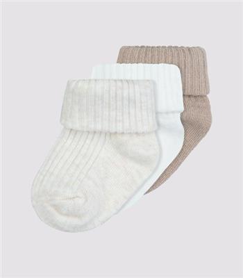 Baby Cotton Blend Turn Over Rib Cuff Socks 3 Pack - Underworks - Oat, white, latte | Target Australia