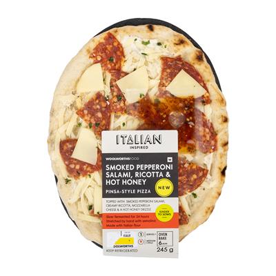 Smoked Pepperoni Salami, Ricotta & Hot Honey Pinsa Style Pizza 245 g | Woolworths.co.za