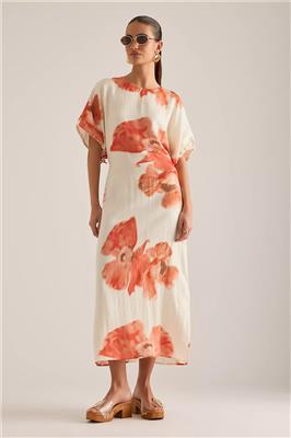 Short-Sleeve Floral Midi Dress