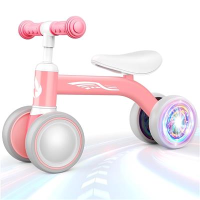 HappyGoLucky Balance Bike Toys for 1 2 Year Old Girls, 4 Wheels Lighting Ride On Baby Toys 1 2 Year Old Girl Gifts Toddler Toys 1st Birthday Gifts for