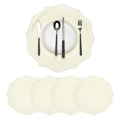 Uxcell 4Pcs Linen Cloth Placemat, 15.7 Washable Wrinkle Free Cotton Mats Double Layered Scalloped Embroidered Table Mat for Hotel Restaurant Weddings