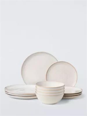 John Lewis Skye Reactive Glaze Stoneware Dinnerware Set, 12 Piece, Off White