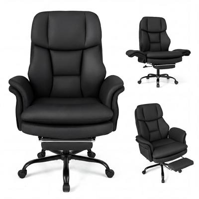 COSTWAY Ergonomic Cross Legged Office Chair Retractable Footrest & 5-Level Adjustable Armrests Black