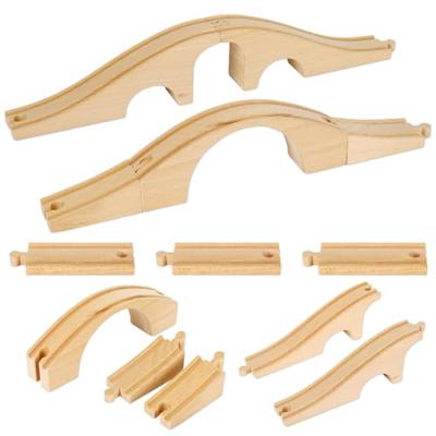 JarThenaAMCS 8 Pcs Wood Train Track Expansion Set Wooden Train Bridges Straight Wooden Train Track Accessories for Most Major Toy Train Tracks Railway