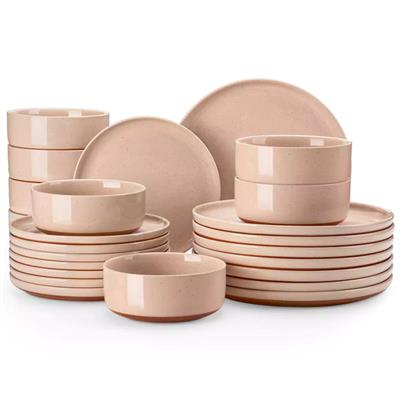 Tara 24-Piece Dinnerware Set - Grey Elegant Stoneware, Dishwasher Safe