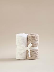 Natural & White Cotton Cellular Shawl Blanket - Set of 2 | Baby | George at ASDA