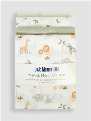 Soft Safari 3-Pack Muslins | JoJo Maman Bébé