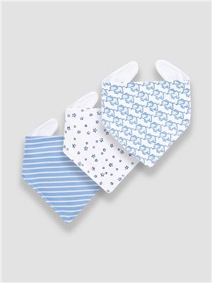 Baby Blue 3-Pack Cotton Baby Dribble Bibs | JoJo Maman Bébé