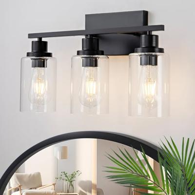 HCCZ 3 Light Bathroom Light Fixtures Black Vanity Light Over Mirror Modern Farmhouse Wall Lighting Sconces Rustic Industrial Wall Lamp for Bathroom, B