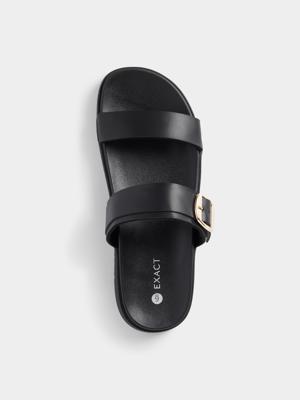 Exact Womens Black Double Strap Sandals | Bash