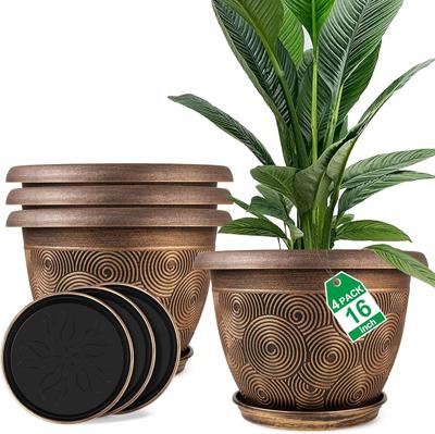 Amazon.com : Fodetyff 16 Inch Flower Pots Planters for Indoor Outdoor Plants, 3 Pack Plastic Large Plant Pots with Drainage Hole & Tray, Modern Decora