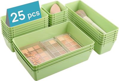Amazon.com: Vtopmart 25 PCS Plastic Drawer Organizers Set, 4-Size Versatile Bathroom and Vanity Drawer Organizer Trays, Storage Bins for Makeup, Bedro